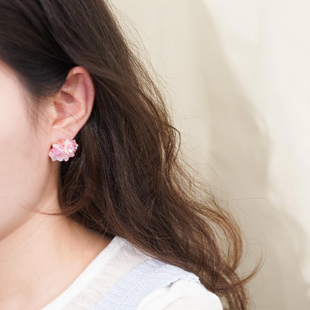 【Stud Earrings】Handmade Beaded Flower Pink & Blue Sweet Daily Earrings for Women