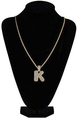 YOSZO Bubble Letter Necklace Gold Silver Initial Necklaces 14K Gold Plated Personalized Custom Name Diamond Letter Chain Necklace for Men