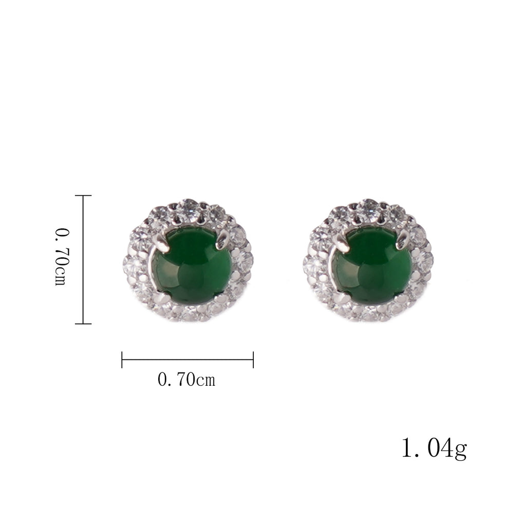 Jade Stud Earrings for Women, 925 Sterling Silver Green Jade Earrings with Cubic Zirconia Halo, Elegant Minimalist Studs, Gift Ready