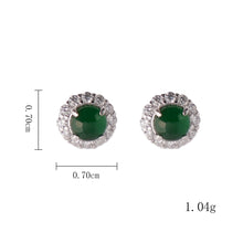 Load image into Gallery viewer, Jade Stud Earrings for Women, 925 Sterling Silver Green Jade Earrings with Cubic Zirconia Halo, Elegant Minimalist Studs, Gift Ready