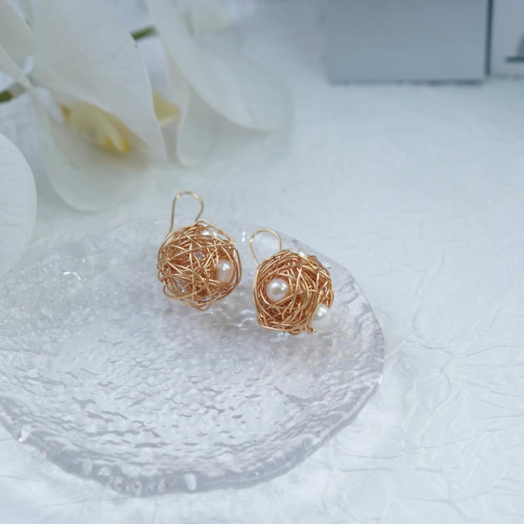 【Earrings】Natural Inspired Bird's Nest Pearl Earrings, Delicate & Luxury Style for Fashion Women