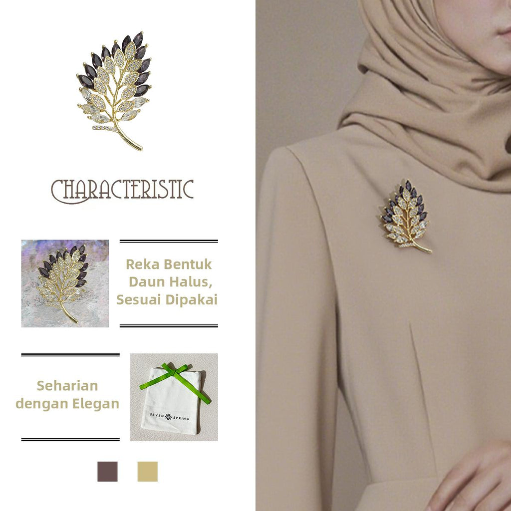 Kerongsang besar bahu Kristal Botani, Bersalut Emas, Rekaan Anggur, Daun Ungu dan Jelas, Penyata Elegan, Untuk Pencinta Gaya