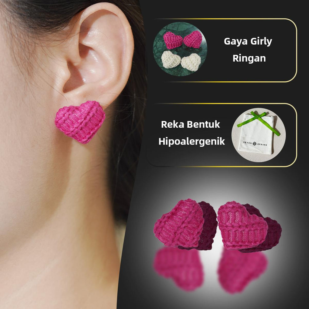 Subang Stud, Hati Berkait Merah Jambu dan Putih, Gaya Manis Comel, Untuk Wanita Muda