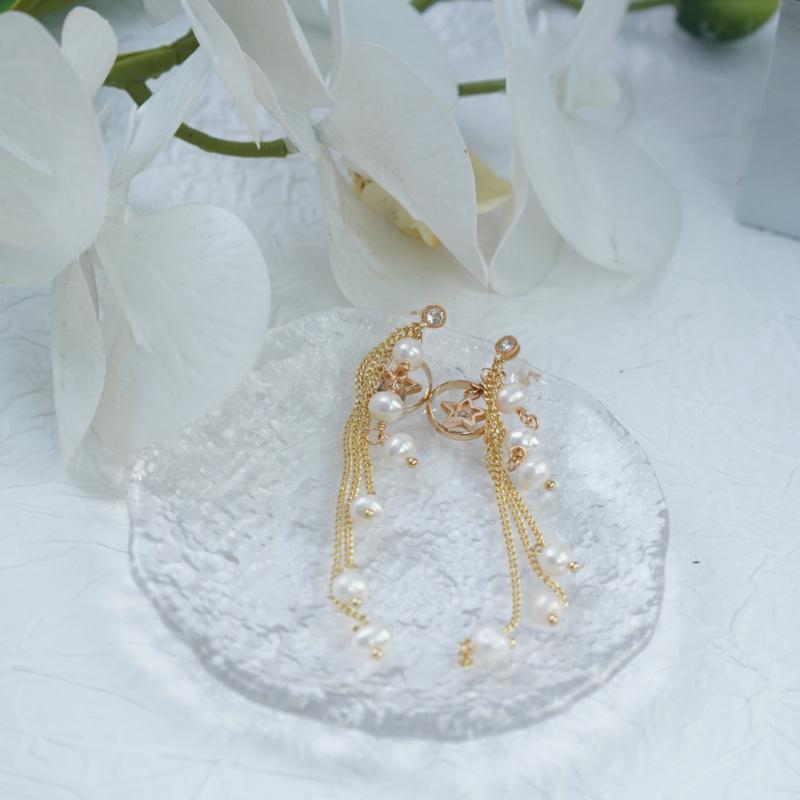【Drop Earrings】Gold Plated Copper Freshwater Pearl Multi-Tier Fringe Tassel Elegant Movement Classic Chic Women's Minimalist Jewelry
