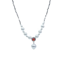 Load image into Gallery viewer, 【Pendant Necklace】Gradient Pearl Necklace Set, Red &amp; Blue Gemstone Jewelry, Elegant Silver Chain with Zircon Accents, Luxury Gift for her