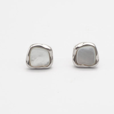 【Stud Earrings】Silver-tone Inlaid Irregular Pearl Shell Earrings | Unique Artistic Design | Minimalist Luxury for Women