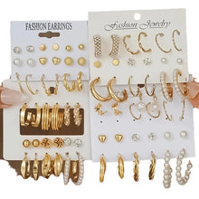Laden Sie das Bild in den Galerie-Viewer, 36 Piece Set of Popular Fashion Temperament Personality Imitation Pearl Fried Dough Twists  Luxury High-End Female Earrings
