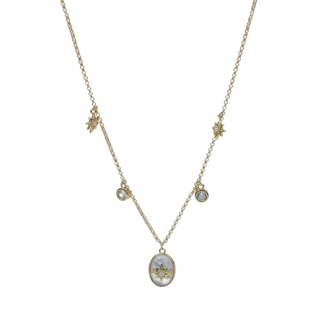 Starry Seashell Pendant Necklace with Gold-Plated Chain + Zircon Accents, Romantic & Elegant Jewelly for Women