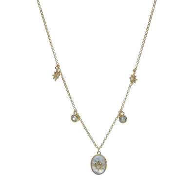 Starry Seashell Pendant Necklace with Gold-Plated Chain + Zircon Accents, Romantic & Elegant Jewelly for Women