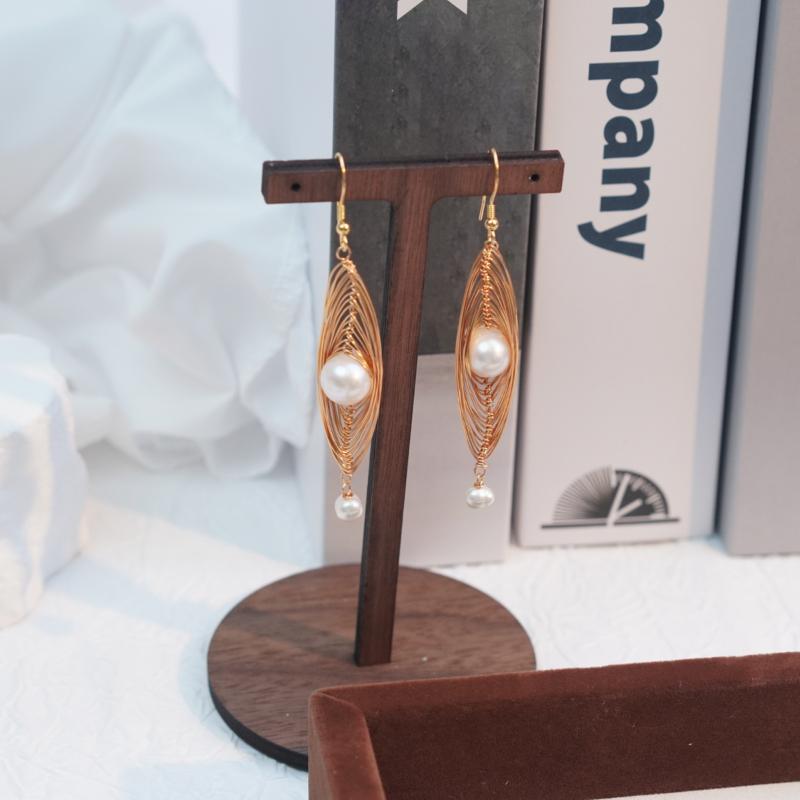 【Drop Earrings】Rose Gold Plated Copper Freshwater Pearl Double Pearl Hollow Ellipse Elegant Frame Graceful Simplicity Lightweight Women's Modern Jewelry
