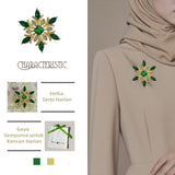 Kerongsang Kepingan Salji, Bersalut Emas, Permata Hijau Zamrud, Berkilau Mempesonakan, Sesuai untuk Gaya Harian pin  brooch