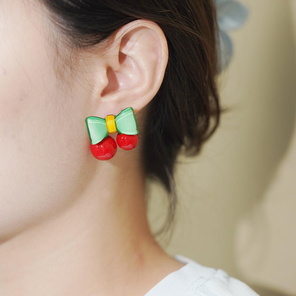 【Stud Earrings】Sweet Cute Cherry Bow | Hypoallergenic | Trendy Fashion Accessory for Girls