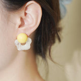 【Stud Earrings】Blue/Yellow Resin Openwork Flower Studs Sweet Daily Gifts for Girls