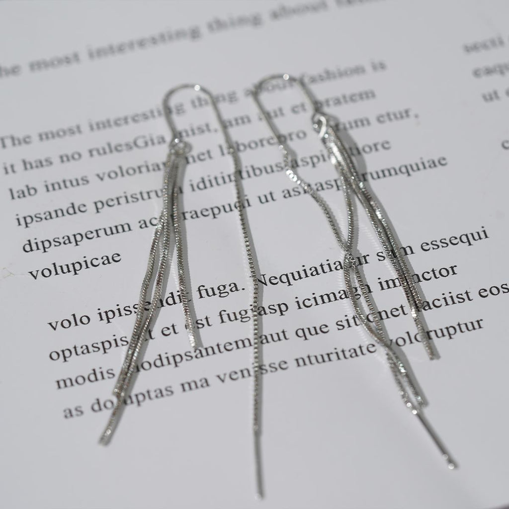 【Hook Earrings】Silver Chain Tassel Dangle Minimalist Elegant for Modern Elegance