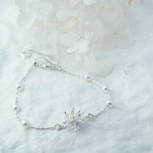 Load image into Gallery viewer, Elegant Snowflake Pearl Bracelet - Silver-Tone Chain with Cubic Zirconia &amp; Faux Pearls, Adjustable Women&#39;s Accessory