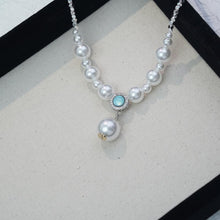 Load image into Gallery viewer, 【Pendant Necklace】 Silver-Tone Chain with Blue Zircon &amp; Sized Pearls Drop Pendant Necklace - Minimalist Layered Necklace for Women, Cool-Toned Elegant Jewelry