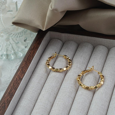 【Hoop Earrings】Alloy Gold Plated Beaded Hoop Earrings, Minimalist & Chic, Daily Essential for Women