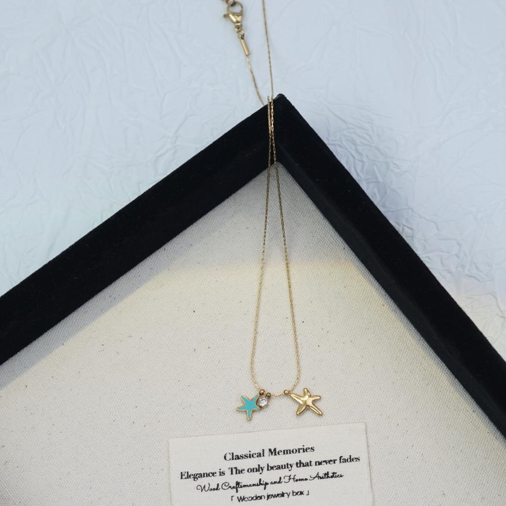 【Pendant Necklace】Chic&Minimalist Necklace with Double Starfish Zircon for Women Who Love Ocean Inspired Style