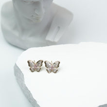 Load image into Gallery viewer, 【Stud Earrings】Gold-Plated Butterfly Earrings with Clear Zircon &amp; Pink Gemstones, Shiny Romantic Design for Women