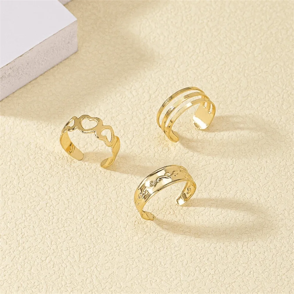 3PCS Fashion Ins Open Toe Rings for Women Adjustable Simple Minimal Hollow Heart Summer Beach Smooth Feet Ring Jewelry on Foot
