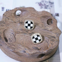 Load image into Gallery viewer, 【Stud Earrings】 Checkerboard Square Earrings Crystal Halo Modern Minimalist Chic