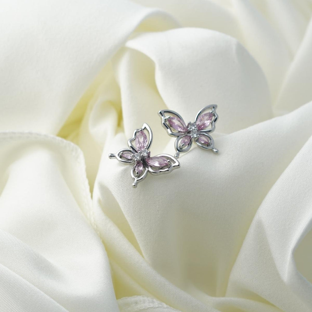 【Stud Earrings】Pink Zircon Butterfly Earrings, Dainty & Romantic, Perfect for Women Loving Sweet Styles