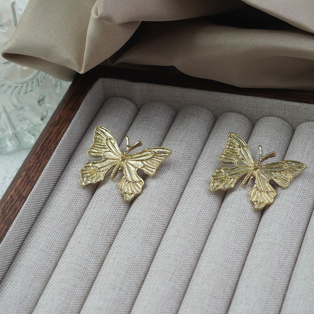 【Stud Earrings】Alloy Silver Plated Butterfly Earrings, Textured & Artistic, Chic Choice for Women