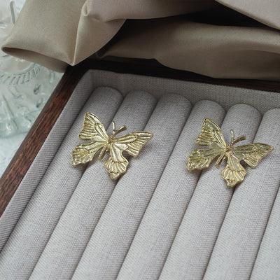 【Stud Earrings】Alloy Silver Plated Butterfly Earrings, Textured & Artistic, Chic Choice for Women