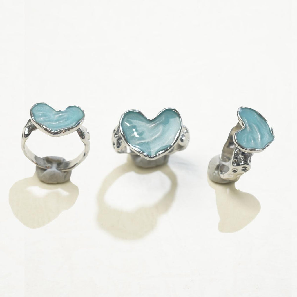 Cincin Terbuka, Rekaan Hati Manis, Glaze Berombak Biru dan Hijau, Aloi Bersalut Perak, Barang Kemas Harian Bergaya, Untuk Wanita stainless  steel  ring