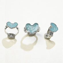 Charger l&#39;image dans la galerie, Cincin Terbuka, Rekaan Hati Manis, Glaze Berombak Biru dan Hijau, Aloi Bersalut Perak, Barang Kemas Harian Bergaya, Untuk Wanita stainless  steel  ring