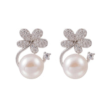 Load image into Gallery viewer, 【Stud Earring】Silver Floral-shape Natural Pearl Stud Earring for Women, Shining Zircon Accent, Fashion Jewelry for Women, Perfect Gift for Lover