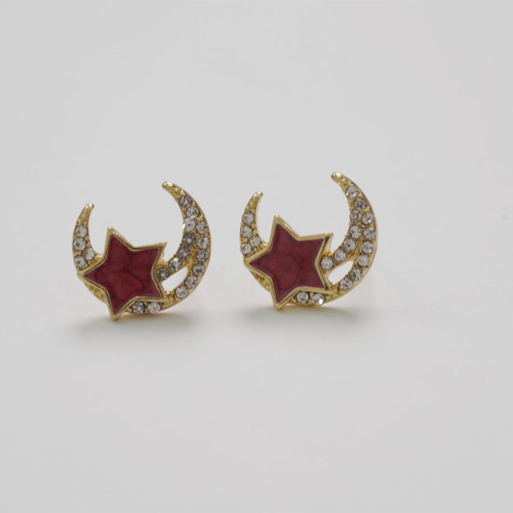 【Stud Earrings】Gold-Plated Alloy Star-Moon Studs - White Rhinestone-Edged Design for Gifts