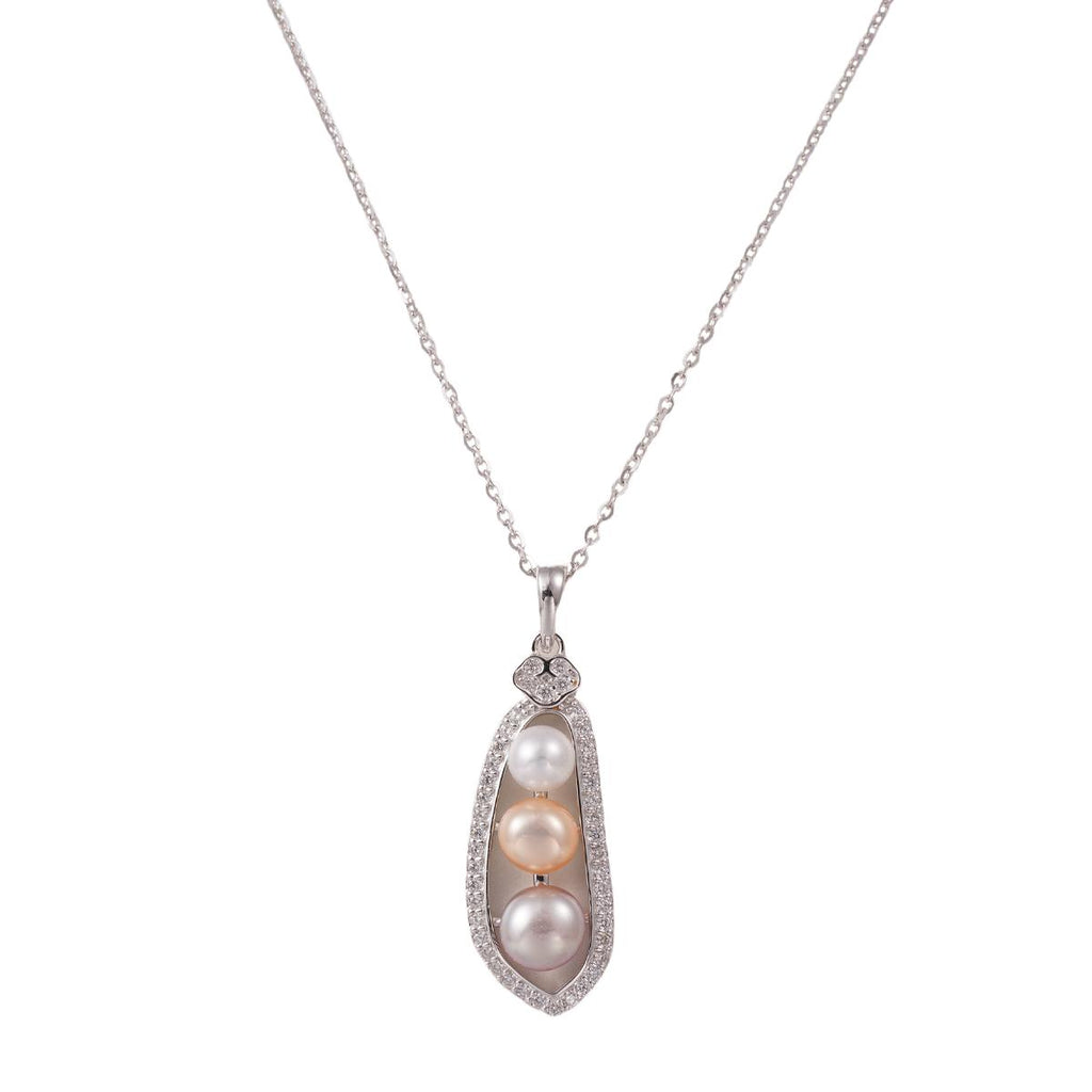 【Pendant Necklace】Silver-Made Pea Pod Shape Natural Freshwater Pearl Pendant Necklace, Delicate Jewelry for Women, Natural Love