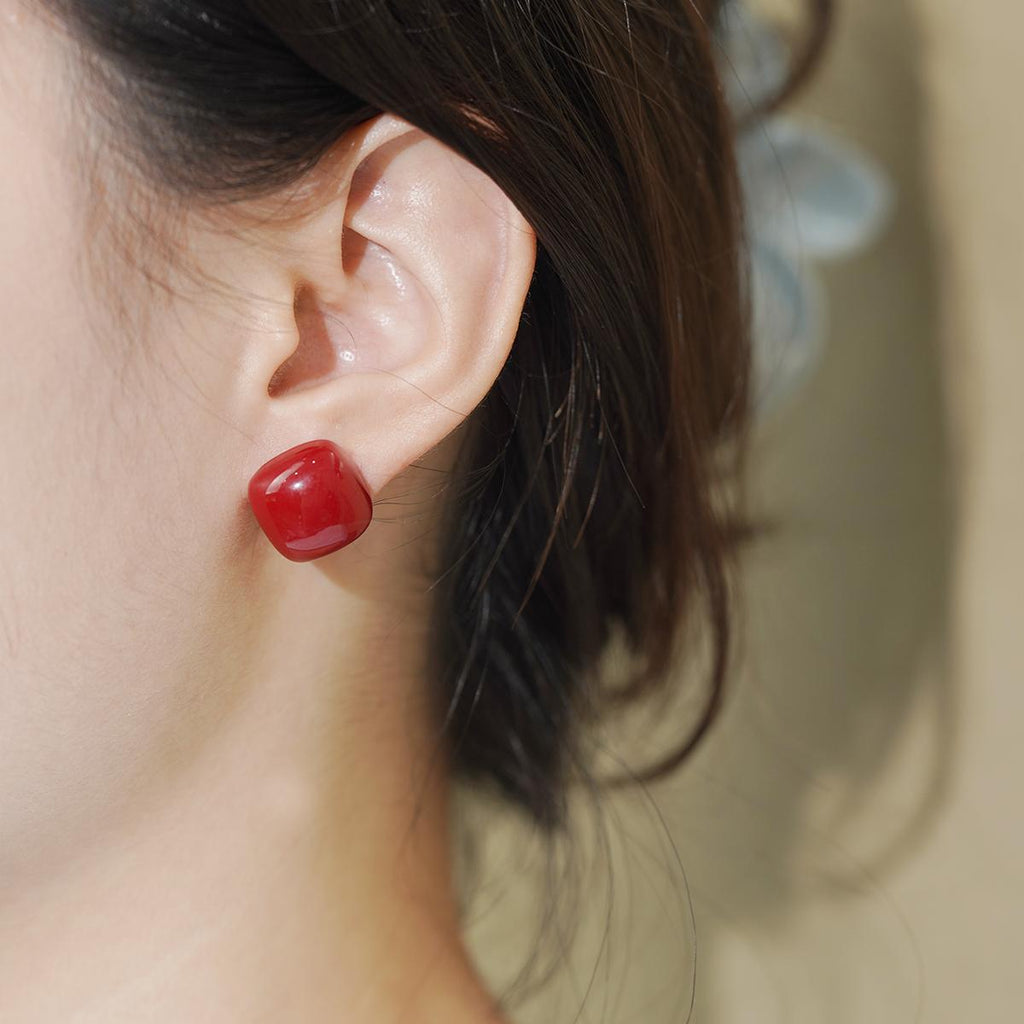 Subang Stud, Resin Merah, Aloi Pepejal, Elegan, Dipotong, Sesuai untuk Penggayaan Harian dan Kasual