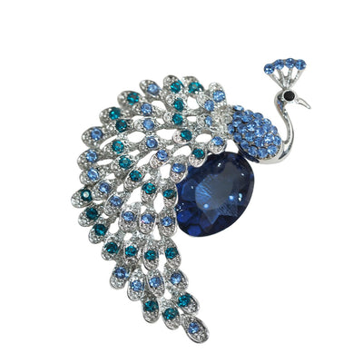 Regal Peacock Brooch - Alloy Blue Zircon, Royal Glamour for Elegant Women