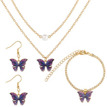 Charger l&#39;image dans la galerie, 3pcs Butterfly Pendant Necklace, Earrings and Bracelet Combination Set, Suitable for Women to Wear at Parties