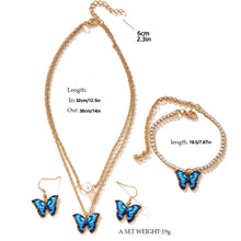 Charger l&#39;image dans la galerie, 3pcs Butterfly Pendant Necklace, Earrings and Bracelet Combination Set, Suitable for Women to Wear at Parties