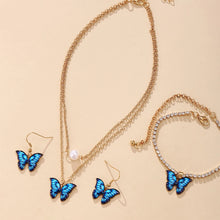Charger l&#39;image dans la galerie, 3pcs Butterfly Pendant Necklace, Earrings and Bracelet Combination Set, Suitable for Women to Wear at Parties