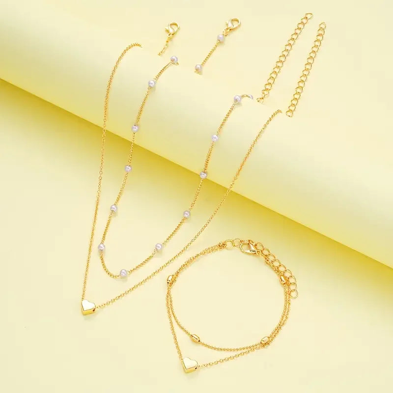 3pcs Simple Love Imitation Pearl Necklace Bracelet Jewelry Sets for Women Fashion Dating Vacation Daily Wear Jewelry Gifts 2025
