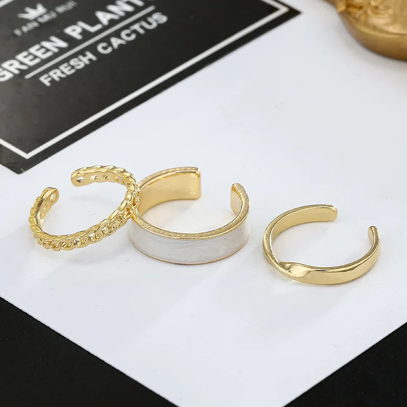 3pcs/set Bohemian White Enamel Round Metal Ring Sets Geometric Twist Open Adjustable Rings Sets for Women Girl Wedding Jewelry