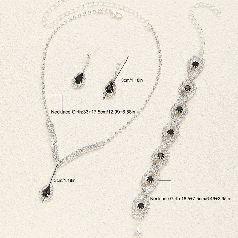 4 Pcs Luxury Rhinestone Jewelry Set for Women Fashion Droplet Shaped Necklace Bracelet Earring Elegant Wedding Jewelry Set Gifts