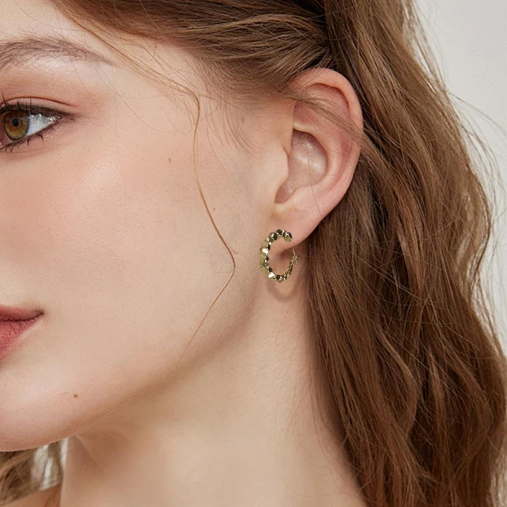 【Hoop Earrings】Alloy Gold Plated Beaded Hoop Earrings, Minimalist & Chic, Daily Essential for Women