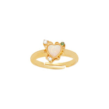 Load image into Gallery viewer, Adjustable Heart Opal Ring for Women, 14K Gold Plated 925 Sterling Silver, Heart-Shaped Synthetic Opal with Green &amp; Clear Zirconia Halo, Size 7 Romantic Jewelry Gift