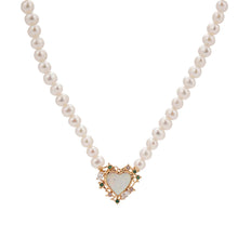 Load image into Gallery viewer, Pearl &amp; Opal Heart Necklace for Women, 14K Gold Plated 925 Sterling Silver, Adjustable Chain with Iridescent Opal &amp; Multi-Color Zirconia, Luxury Birthstone Jewelry Gift