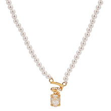 Load image into Gallery viewer, Pearl &amp; Zirconia Necklace for Women, 14K Gold Plated 925 Sterling Silver, Adjustable Chain with Crystal Pendant,  Lightweight Elegant Jewelry for Daily Wear
