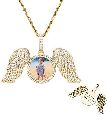 YOSZO Picture Necklace Personalized for Men 18K Gold Plated Angel Wings Heart Text Engrave Custom Photo Pendant for Women