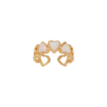 Load image into Gallery viewer, Open Heart Ring for Women, 14K Gold Plated 925 Sterling Silver, 9-Cutout Heart Frame with 3 Iridescent Opals, Adjustable 17mm Romantic Jewelry Gift for Girlfriend