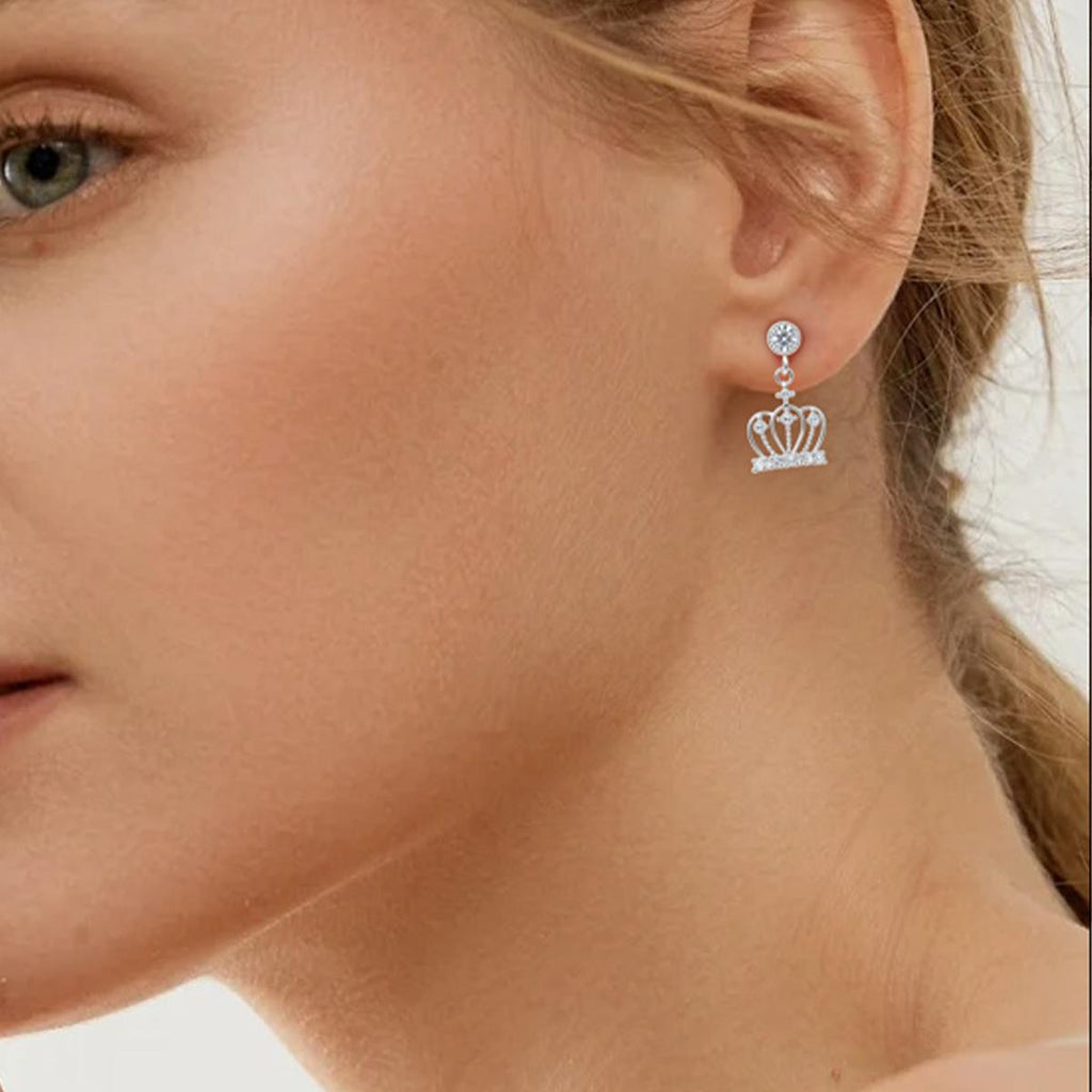 【Drop Earrings】Zircon Inlaid Crown Drop Earrings, Elegant & Sparkly, Ideal for Women Loving Delicate Style
