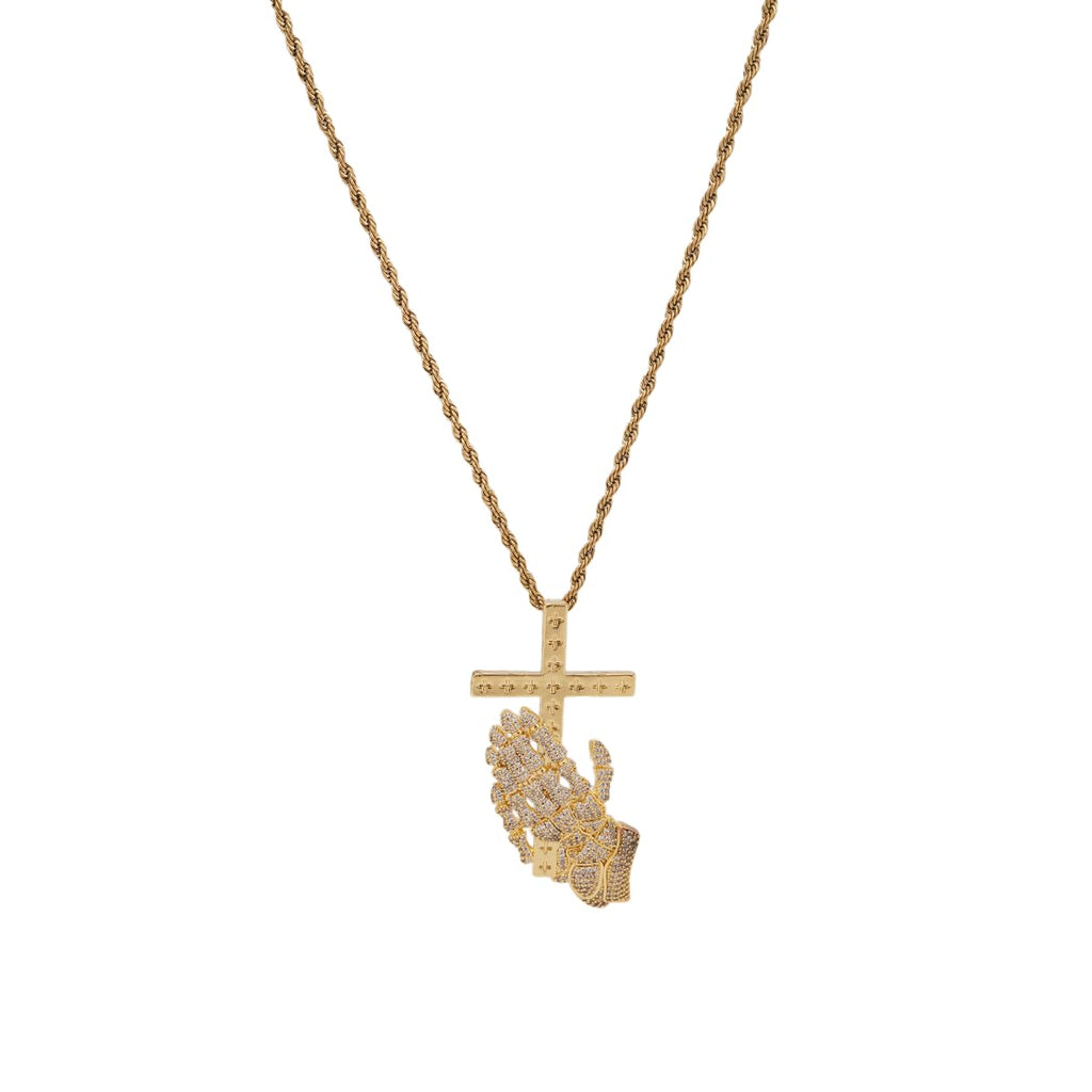 Praying Hands with Cross Pendant Necklace for Men Women, Stainless Steel Silver Plated Religious Jewelry Gift