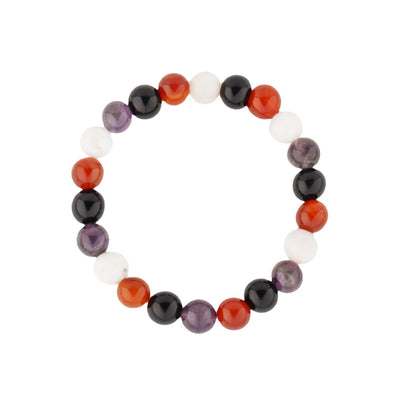 Halloween Beaded Bracelet, Natural Stone Beads in Halloween Charm, Elastic String for Easy Wear, Unisex Spooky Holiday Jewelry Gift for Adults & Kids